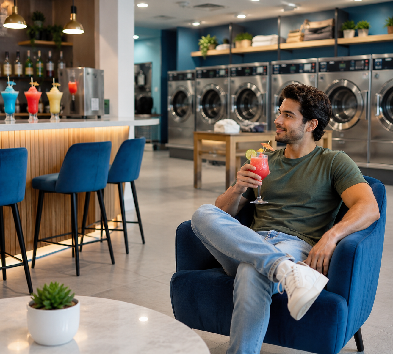 Airtex Washateria lounge with TVs and seating